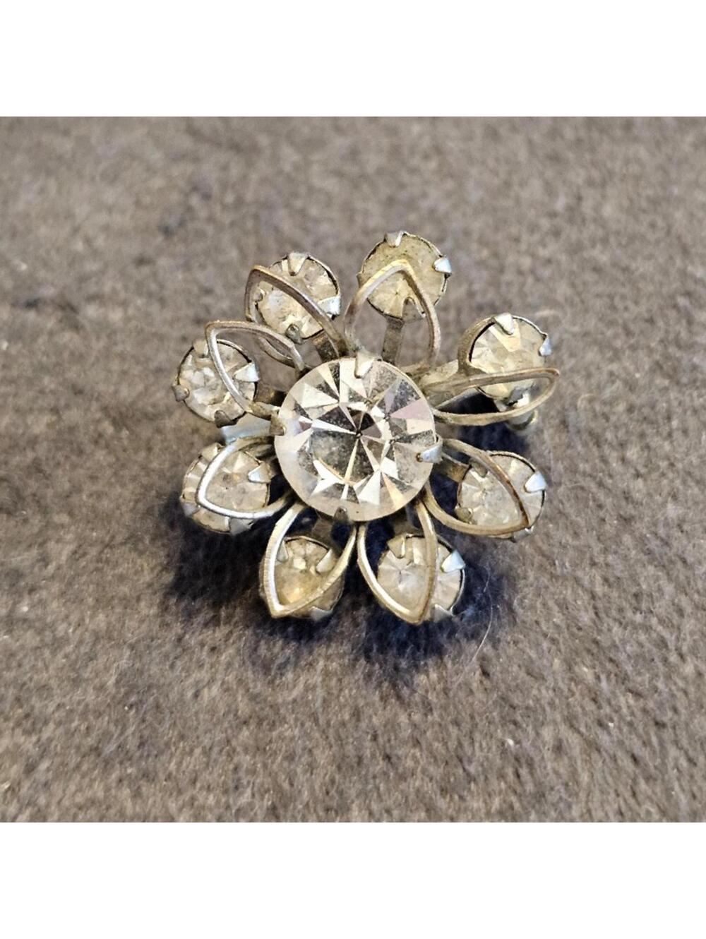 Vintage Tiny Clear Rhinestone Flower Brooch